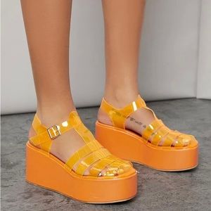 Orange platform sandals